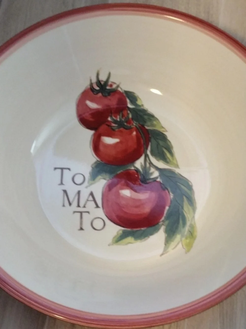 Williams Sonoma Ceramic Serving Bowls with Red Rim and Olive Motif